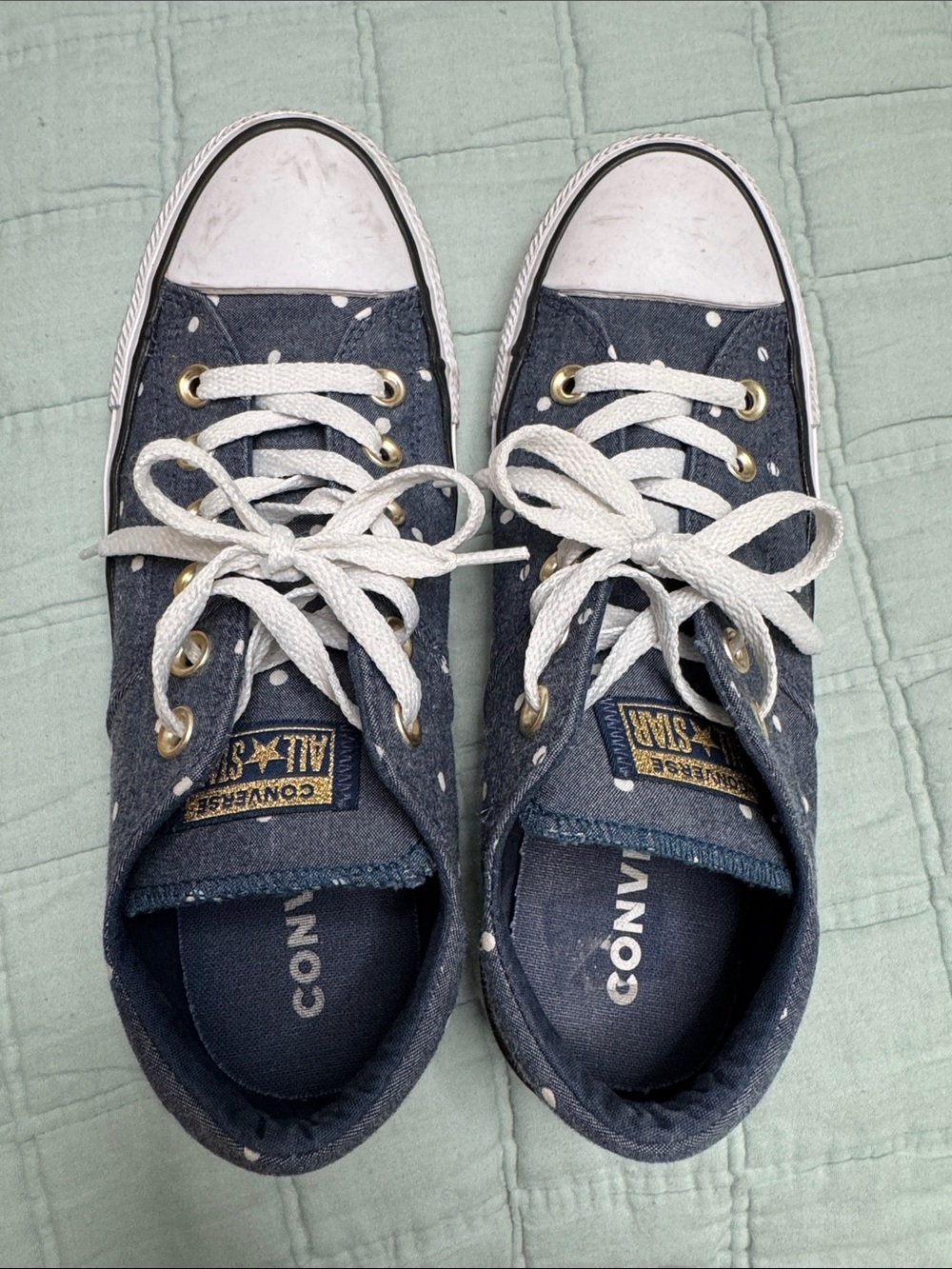 Converse Navy Polka Dot Low-Top Sneakers with White Accents - Picture 5 of 8